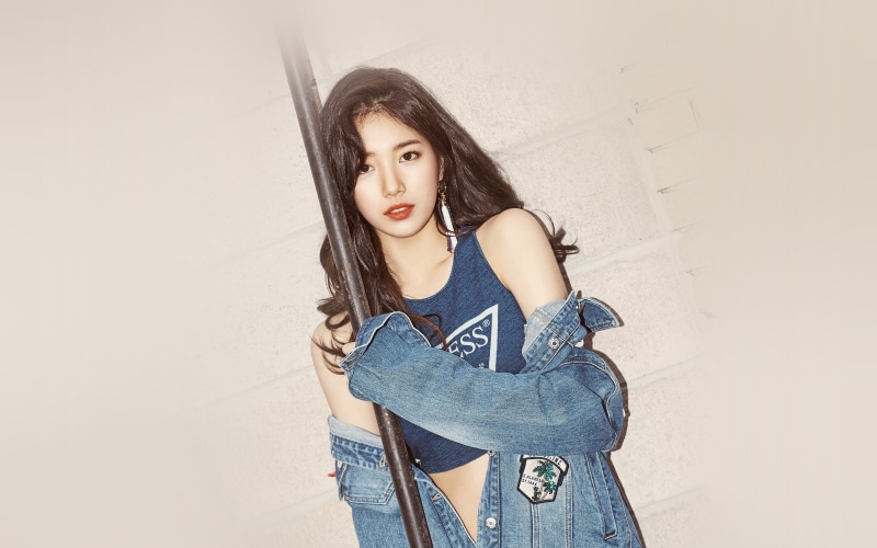 looking at camera, hair, hairstyle, denim, women, jeans, kpop, suzy, beautiful woman, teenager, wall - building feature, jean, portrait, casual clothing