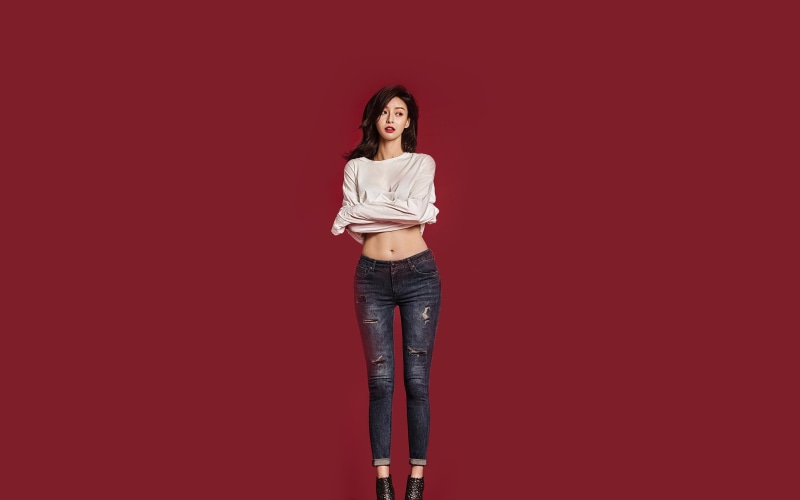 kwon, young women, colored background, 4K, women, nara, girl, full length, kpop, standing, young adult, front view, adult, indoors, looking at camera