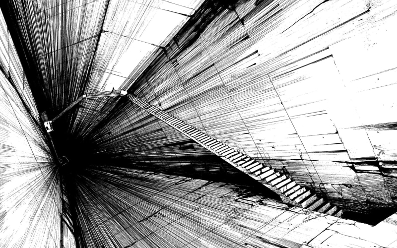 stairs, manga, Tsutomu Nihei, 1080P, monochrome