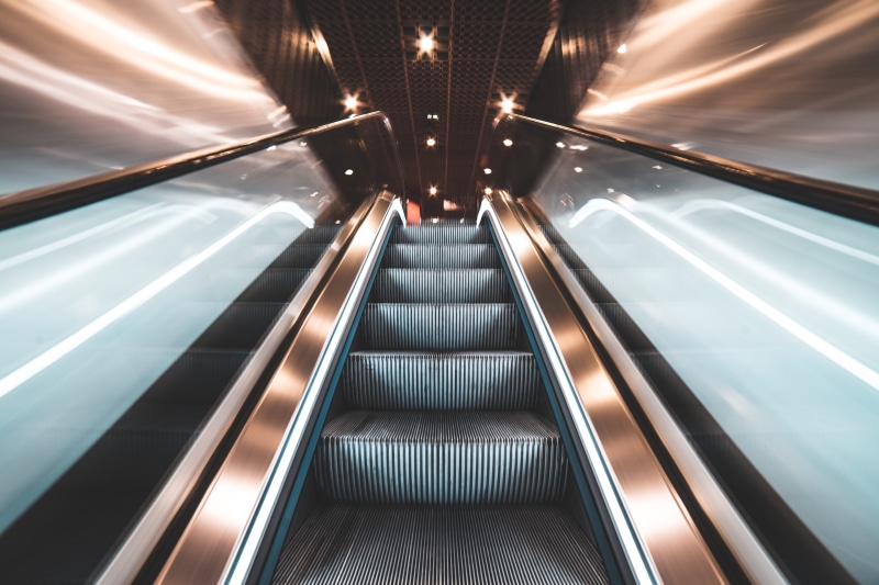 fast, travel, 4K, convenience, futuristic, motion, architecture, modern, top, subway, moving, underground, staircase, low angle view, direction, escalator