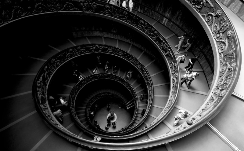 shape, day, 4K, museums, stairs, grayscale, spiral stairs, one person, vatican, women, rome, Italy, leisure activity, building, steps and staircases, lifestyles