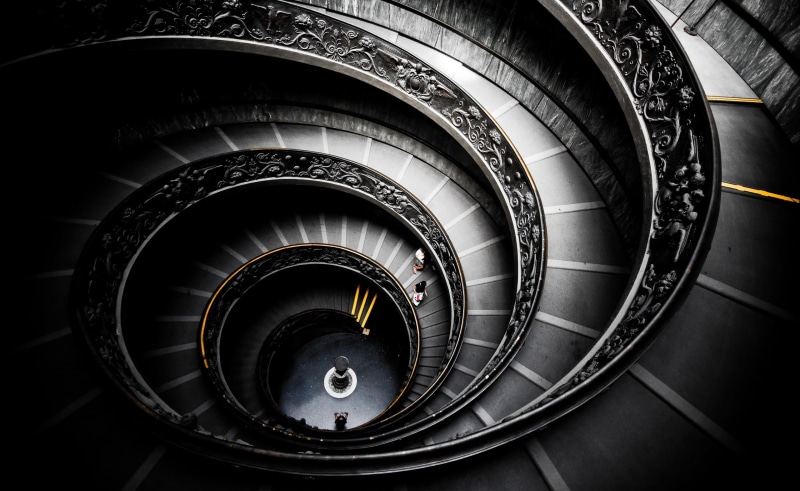 geometric shape, Stairs, diminishing perspective, metal, Vatican, directly below, high angle view, Museums, steps and staircases, shape, indoors