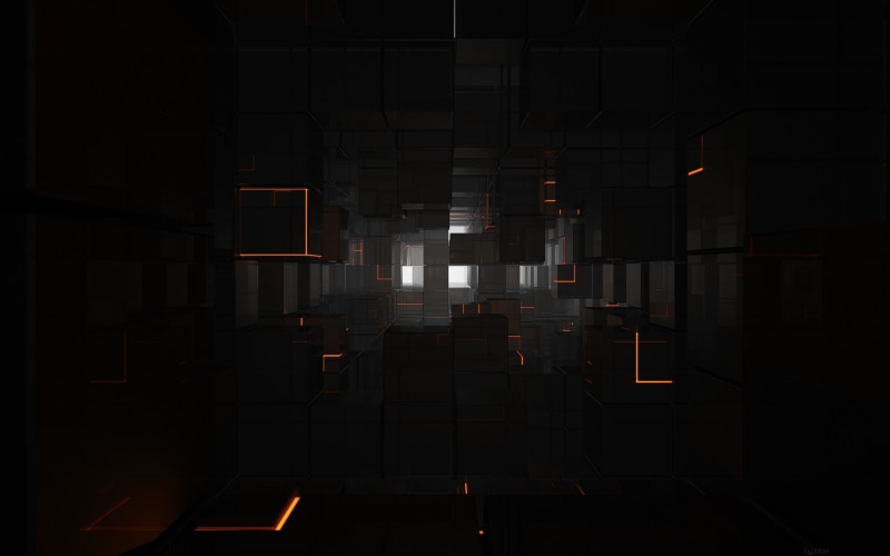 shiny, cube, simple, reflection, 2K, black, 3D, orange, white, minimalism