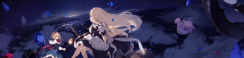 people, arts culture and entertainment, alice margatroid, Anime, positive emotion, illuminated, panoramic, event, kirisame marisa, touhou, crowd, sky, fun