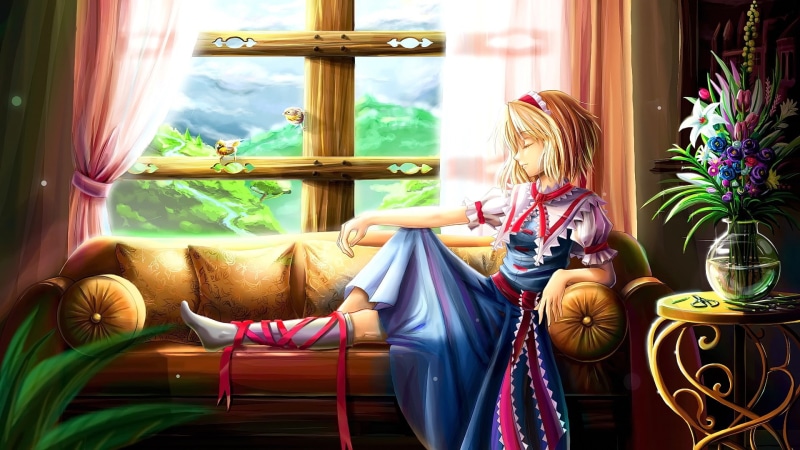 Alice Margatroid, closed eyes, short hair, anime, blonde, anime girls, 1080P, Touhou