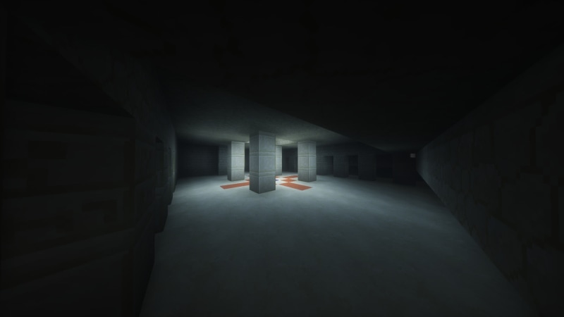 direction, shaders, wall, ceiling, arcade, alley, built structure, no people, indoors, entrance, tunnel, Minecraft, dark, door, night, arch, spooky, transportation