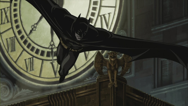 1080P, statue, building, day, outdoors, Batman, low angle view, staircase, human representation, built structure, representation, art and craft, architecture