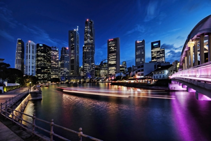 Reflections, architecture, elgin bridge, reflection, built Structure, urban Skyline, blue hour, time, high, modern, rise, night, high rise buildings, Boat Quay