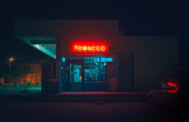 motor vehicle, croatia, no people, illuminated, land vehicle, text, 4K, transportation, mode of transportation, tribunj, street, tobacco, tribunj, sign