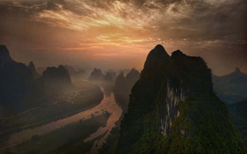 environment, tranquil scene, orange color, mountain, mountain range, s, non-urban scene, beauty in nature, floral, no people, cloud - sky, China, outdoors