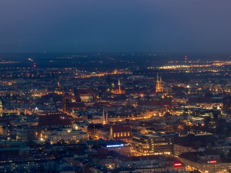 horizon, wrocław, building exterior, street, modern, architecture, urban, metropolis, tourism, panorama, śląsk, road, church, landmark, lights, dolny, aerial view