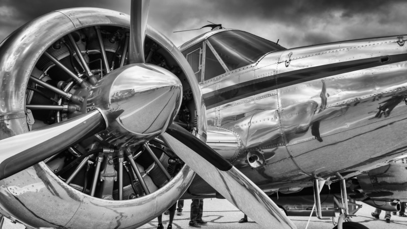 old, monochrome, chrome, gray, planes, vintage, airplane, vehicle, 2K, reflection