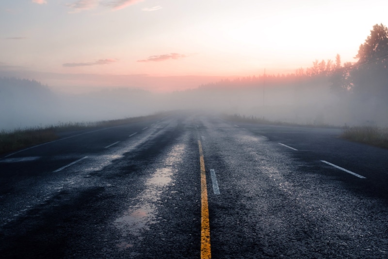  gray, symbol, transportation, nature, diminishing perspective, sign, fog, road, sky, marking, sunlight, tranquil scene, outdoors, tranquility