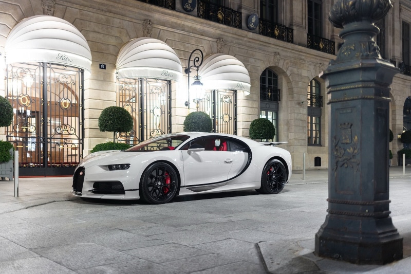 Trees, bugatti, White, chiron, Night, 1080P