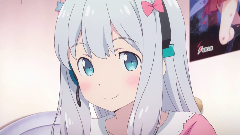 arts culture and entertainment, multi colored, flag, Izumi Sagiri, nature, female likeness, portrait, outdoors, focus on foreground, Eromanga-sensei, 2K