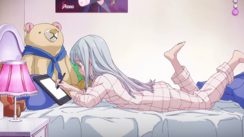 2K, choice, fashion, adult, pink color, Eromanga-sensei, shoe, lying on back, females, casual clothing, indoors, people, relaxation, representation, lying down