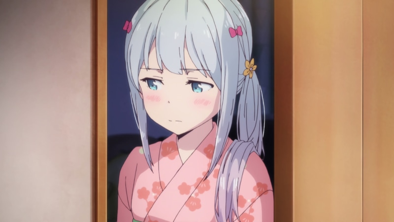 glass - material, hairstyle, indoors, creativity, mannequin, one person, reflection, Eromanga-sensei, close-up, art and craft, human representation, female likeness