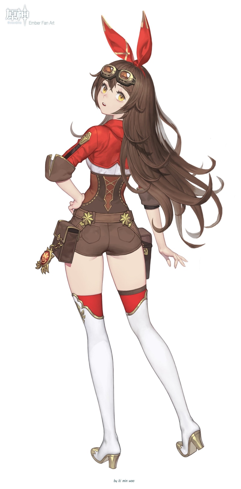 video game art, looking back, white background, anime girls, looking over shoulder, short shorts, shorts, looking at viewer, thighs, brunette, anime, blush