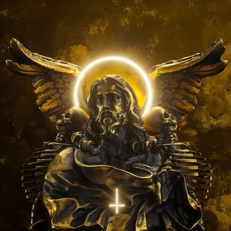 digital, artwork, skull, 1080P, billelis, gold, cult, 3D