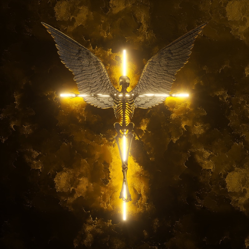 billelis, artwork, 1080P, cult, skull, 3D, digital, gold