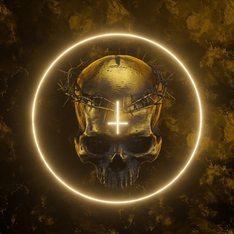 billelis, 1080P, digital, gold, skull, artwork, 3D, cult
