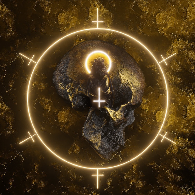 artwork, cult, 3D, gold, digital, skull, 720P, billelis