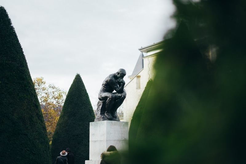 tree, sculpture, statue, human representation, sky, mammal, plant, outdoors, near, creativity, built structure, trees, 5K, no people, day, nature, architecture