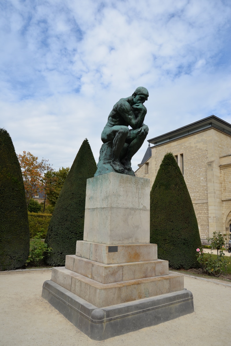 built structure, the past, human representation, representation, sculpture, travel destinations, clouds, classic, the thinker, rodin, craft, outdoors, sky