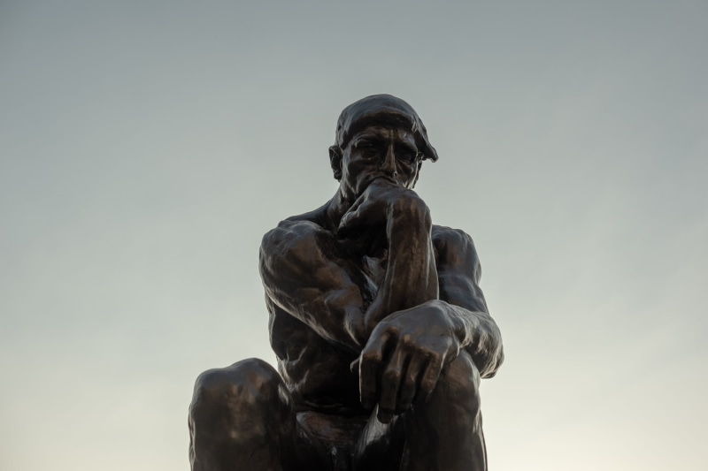 craft, legionofhonor, art, usa, sky, thinker, clear sky, human representation, 5K, art and craft, architecture, creativity, figurine, day, outdoors, nature