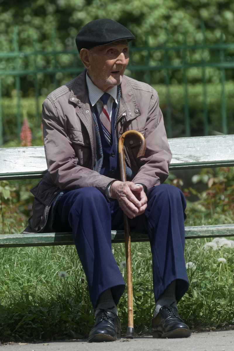 adult, one person, males, men, full length, depressed, sad, cane, man, thinker, rod, resting, clothing, real people, 4K, park, hat, lifestyles, contemplation