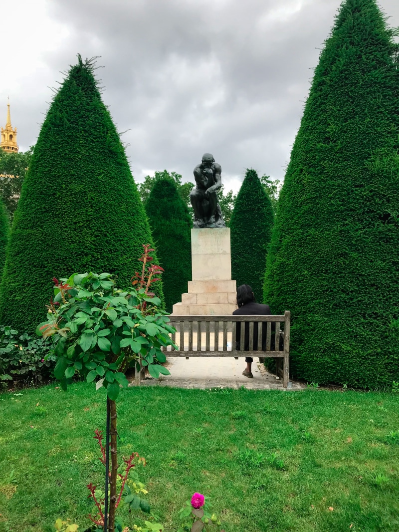 architecture, tree, day, garden, hedge, outdoors, growth, human representation, paris, roden, green color, museum, park, grass, sculpture, no people, the thinker