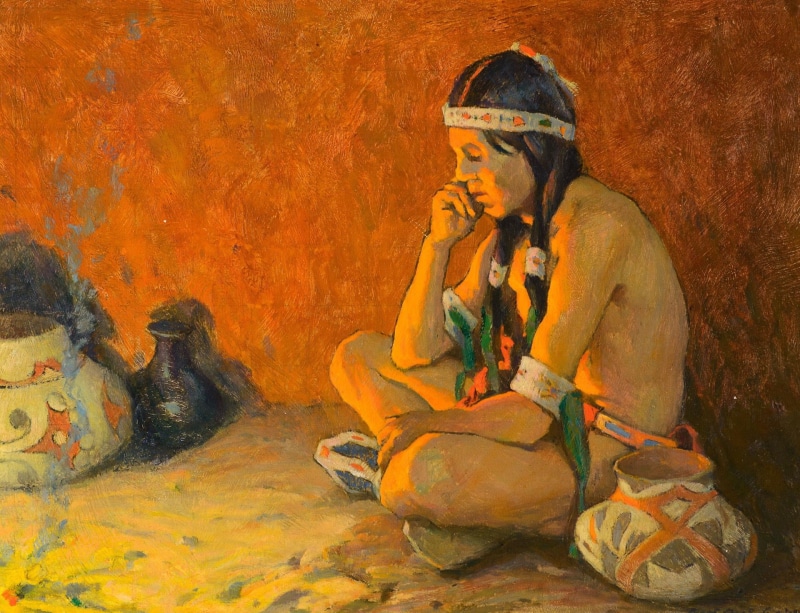 1080P, The Thinker, thoughtful Indian, containers, Eanger Irving Couse