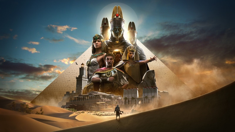artwork, Pyramids of Giza, digital art, Assassins Creed, Assassins Creed: Origins, Julius Caesar, Ubisoft, fantasy art, game, oasis, Egypt, desert, fantasy