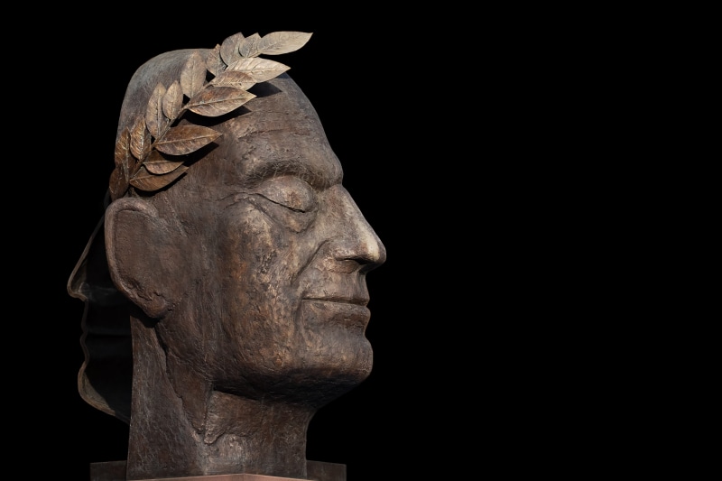 bust, stone material, julius caesar, figure, architecture, art, art and craft, ancient, studio shot, rome, black background, the past, man, human representation