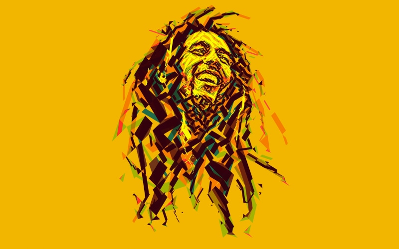 Bob Marley, indoors, reggae, animal wildlife, complexity, animal themes, pattern, copy space, digital composite, no people, creativity, music, yellow background