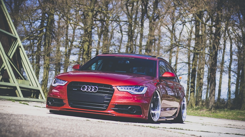 car, red cars, Stance, vehicle, Audi A6, 4K