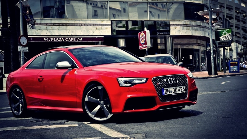 text, western script, motor vehicle, architecture, retro styled, sign, building exterior, transportation, day, Audi, street, luxury, 1080P, coupe, road