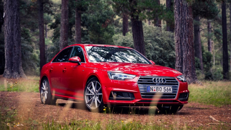 Red, Grass, Sedan, A4, 4K, Audi, Forest