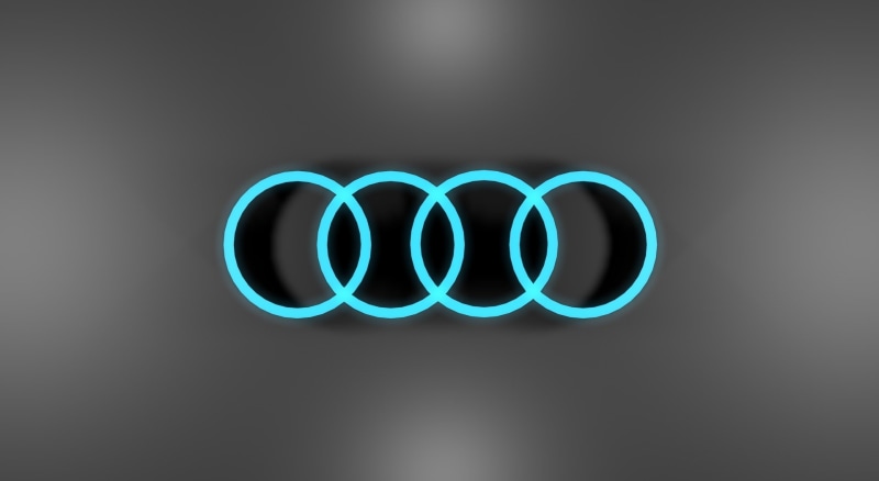neon, technology, no people, creativity, blue, Cars, turquoise colored, night, gray, Audi, Logo, communication, light - natural phenomenon, shape, illuminated