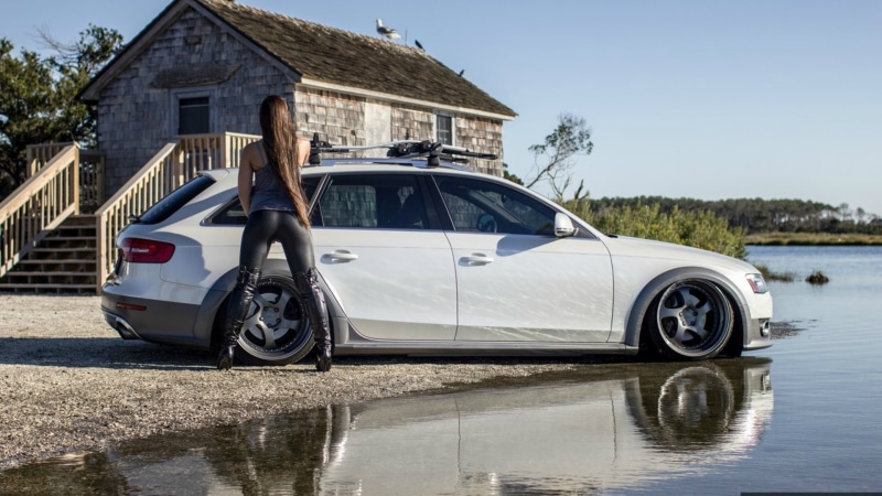 boots, Audi A4 Avant, women with cars, tight clothing, back, 1080P, brunette, long hair, women