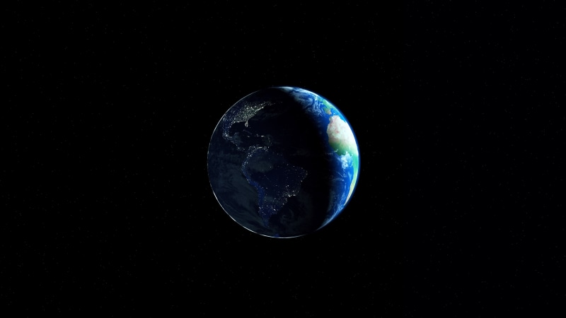 single object, nature, astronomy, planet - space, no people, studio shot, 4K, blue, copy space, close-up, planet earth, outdoors, night, sphere, space