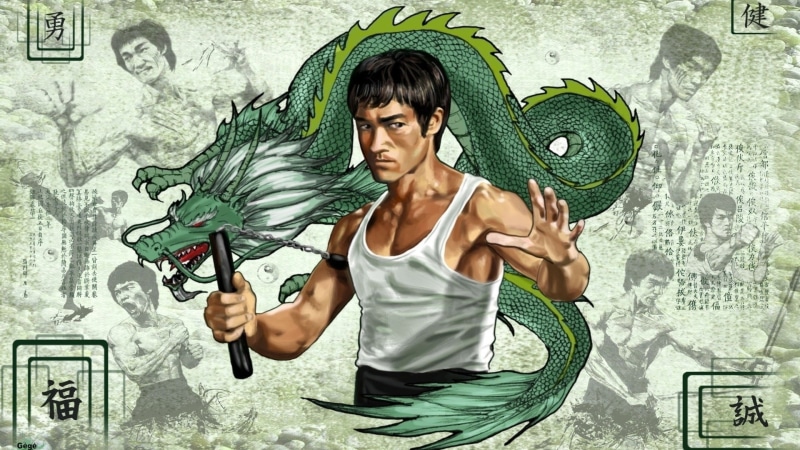 movie, front view, graffiti, art and craft, indoors, muscular build, women, bruce, exercising, lee, strength, wall - building feature, ENTER, DRAGON, architecture