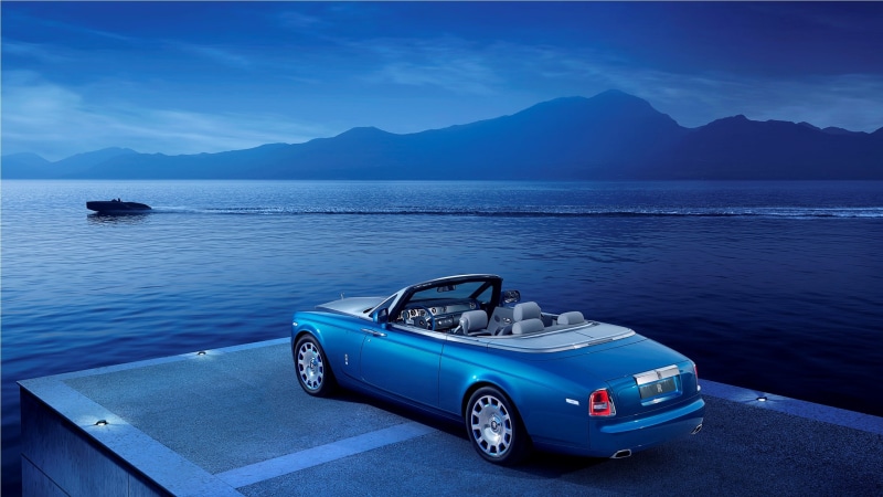 blue, idyllic, transportation, Rolls-Royce, car, tranquility, nature, boat, water, sky, land, vehicle, sea, travel, motion, 2K, convertible, blue cars