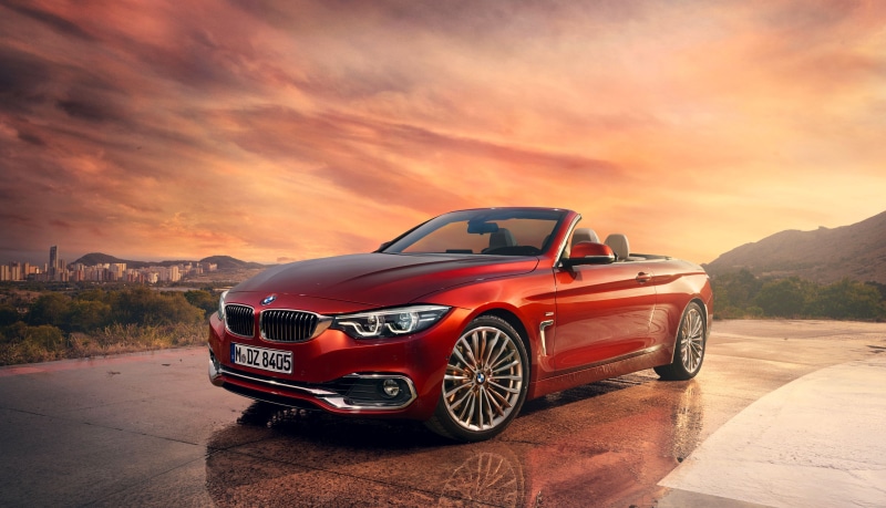 land vehicle, 2018, sunset, nature, 2K, BMW 4 Series Convertible, motor vehicle, no people, environment, sky, outdoors, sports car, red, mode of transportation