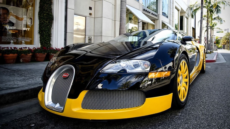 Bugatti Veyron, vintage car, wealth, outdoors, black, retro styled, silver colored, no people, city, land vehicle, 1080P, building exterior, car, built structure