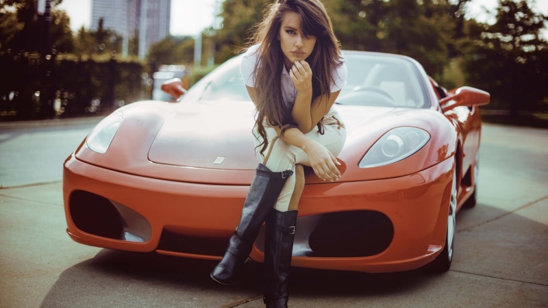 red, sitting, chair, baby, focus on foreground, women with cars, Natalya Ignatenko, s, red cars, one person, city, motor vehicle, black boots, white, casual clothing