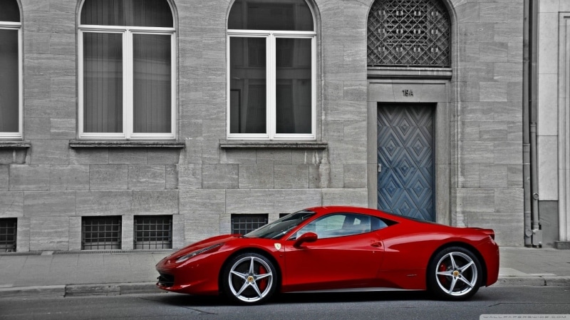 building exterior, vintage car, building, no people, black, land vehicle, motor vehicle, garage, red cars, Ferrari, window, frame, wall, built structure