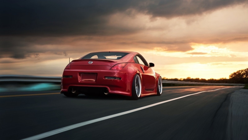red cars, Nissan 350Z, Stance, car, 1080P