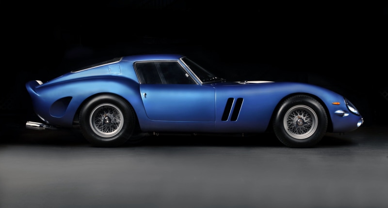 250, land vehicle, black background, transportation, speed, driving, wheel, tire, indoors, illuminated, studio shot, gto, sports car, 1962, mode of transportation