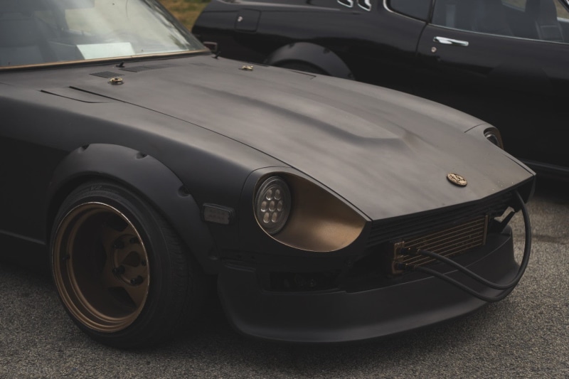 Datsun 240Z, car, tuning, JDM, matte black, 720P, old school wheels, Stance
